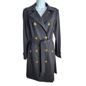 Calvin Klein knit double breasted trench sz 6 lined pockets belted old Money